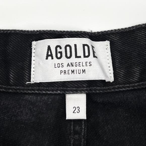 AGOLDE Dee Black Denim Distressed High Rise Shorts Women’s Size 23 - Picture 3 of 5